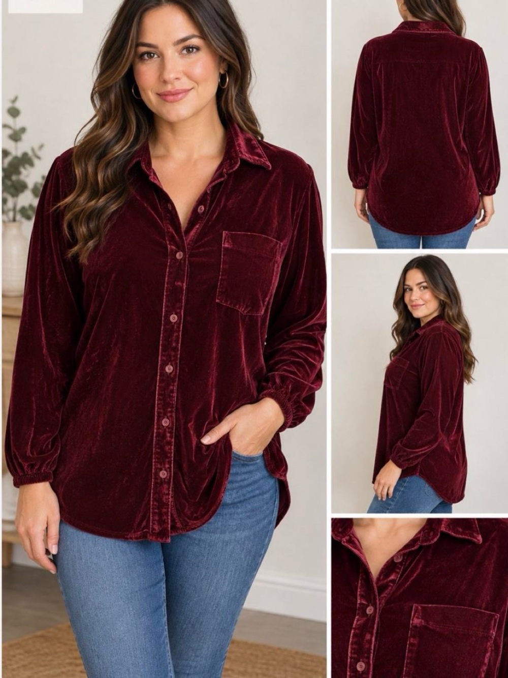 Lalavon Velvet Burgundy Red Boyfriend Tunic Women’s L Dark Academia Boho